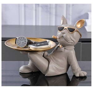 Sitting Bulldog Butler Statue Decorfaure