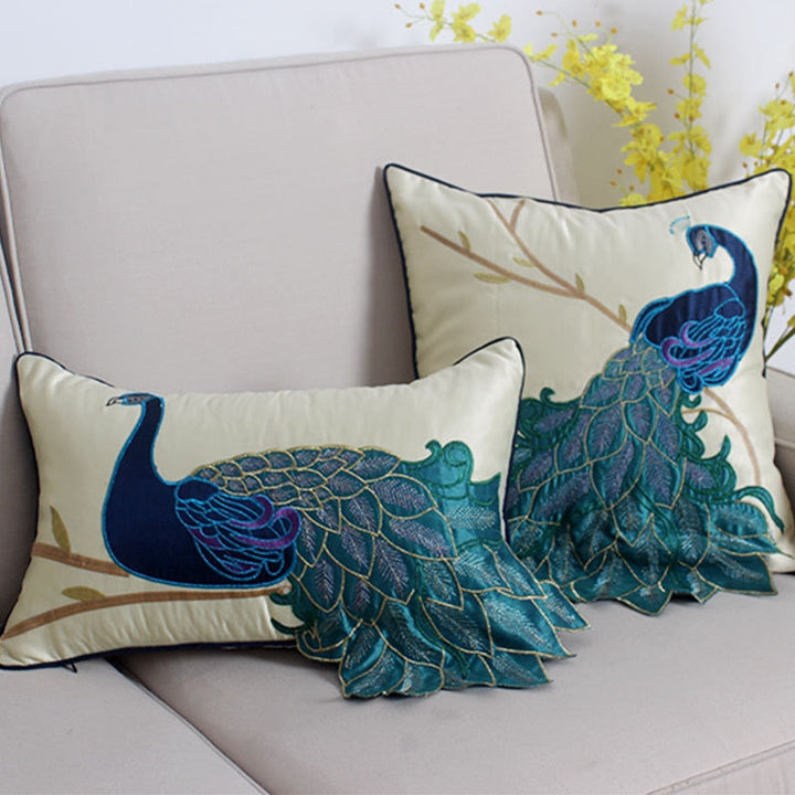 Peacock Embroidered Cushion Cover Decorfaure