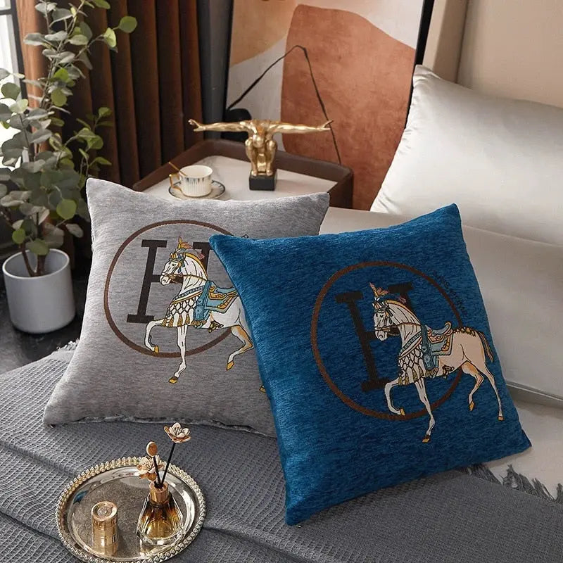 Horse Print Chenille Cushion Cover Decorfaure